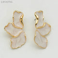 Metal Flower Cream Epoxy Earring Stud Women Fashion Gold Color Plating Irregular Post Earrings Heavy Design Statement Earrings