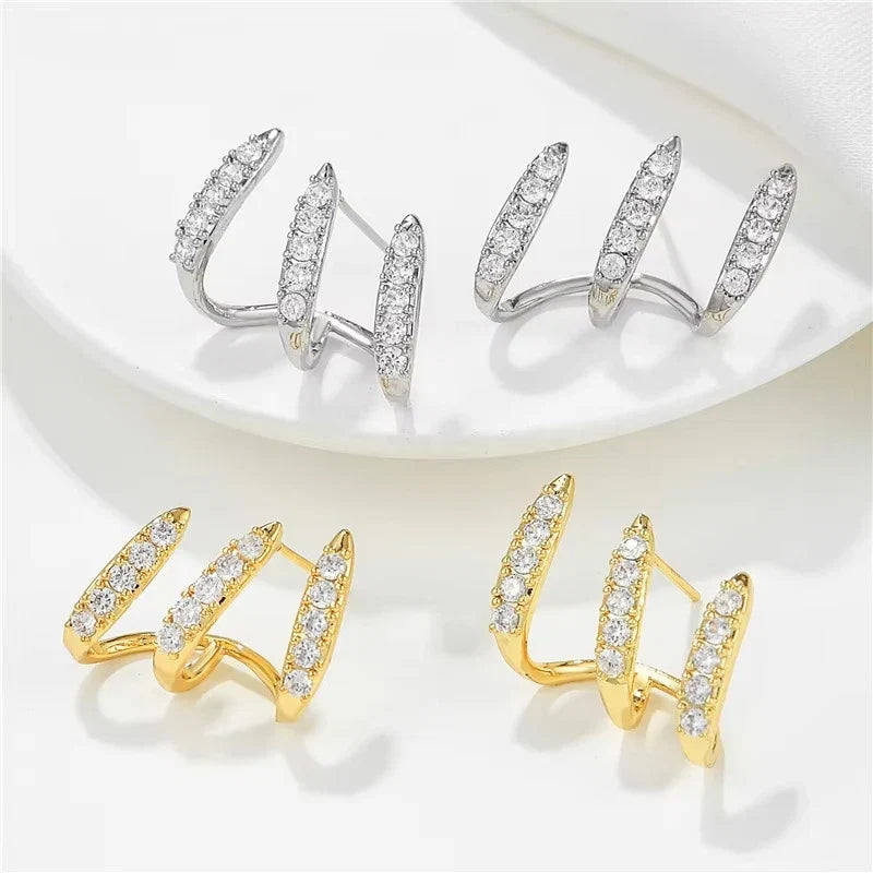 Exquisite Silver Color Claws Stud Earrings with Crystal Modern Design Fashion Versatile Accessories Women Jewelry