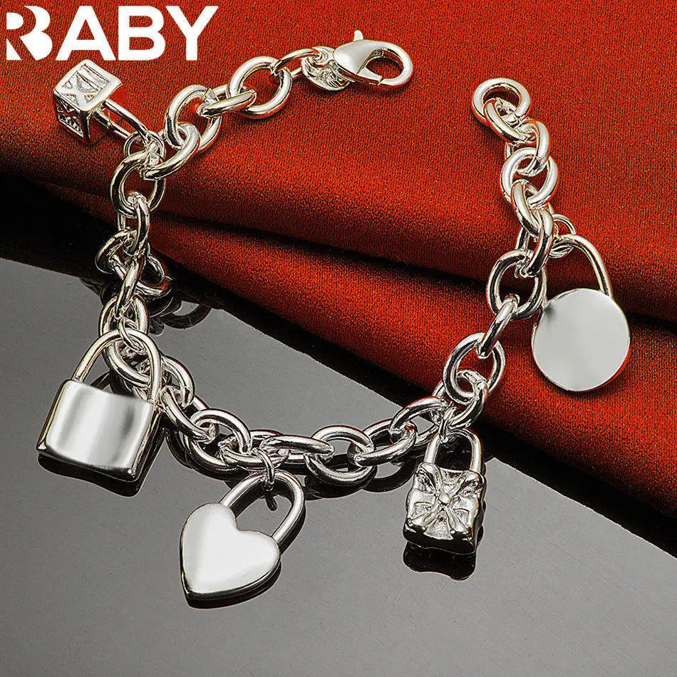 URBABY 925 Sterling Silver Lock Pendant Bracelets For Women Wedding Party Anniversary Gift Fashion Fine Jewelry
