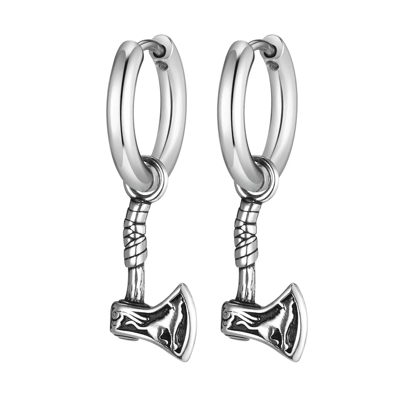 VNOX Viking Axe Hoop Earrings | Stainless Steel Men's Drop Dangle Earrings