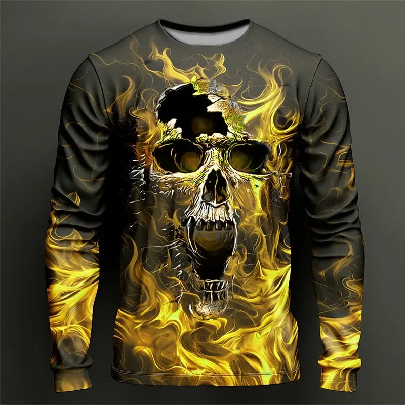 Funny Skull Print Men's T Shirts Fashion Cotton Long Sleeve T-shirt Casual O-neck Loose Tops Hip Hop Trend Harajuku Men Clothing