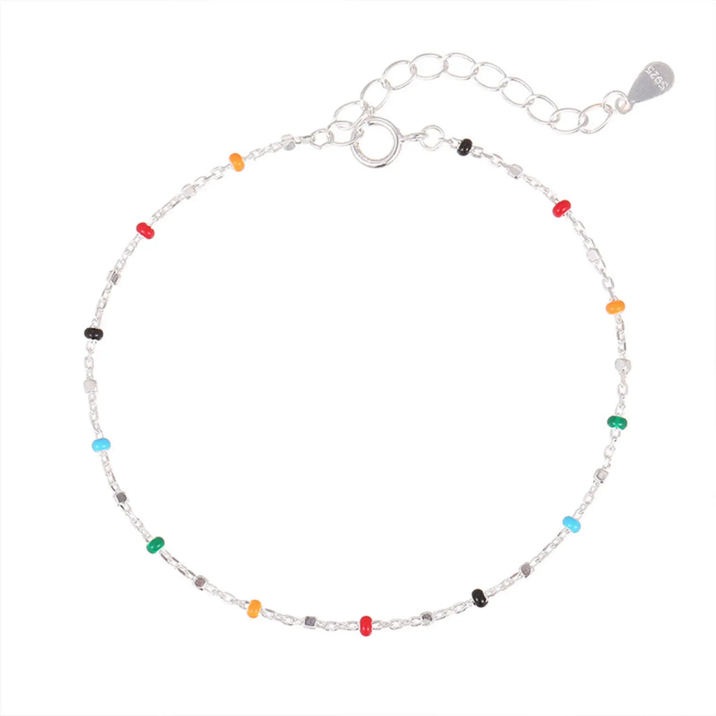 S925 Silver Dopaamine Colored Bean Bracelet Women's Popular INS Summer Niche Thin Fashion Jewelry Trendy Accessory
