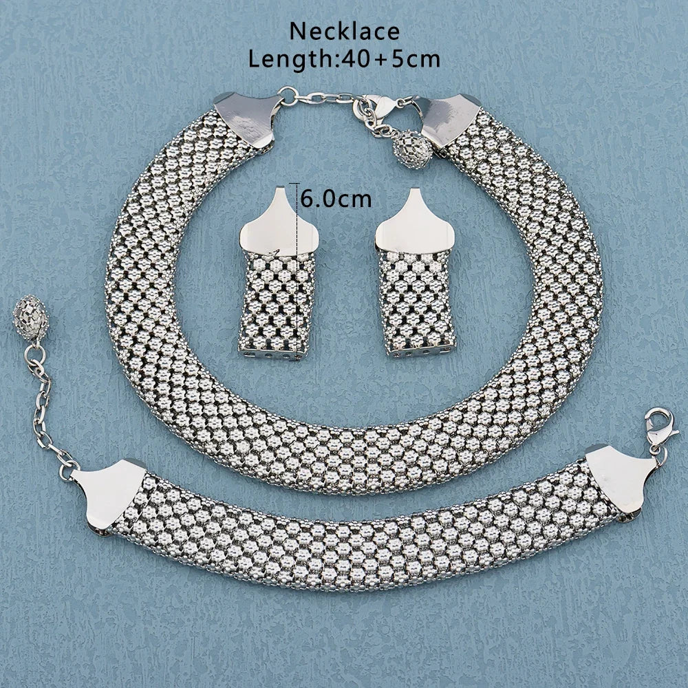 Dubai Hollow Earrings Necklace Jewelry Set Women Fashion Luxury Punk Jewellery Choker Bracelet Wholesale Accessories Party Gift