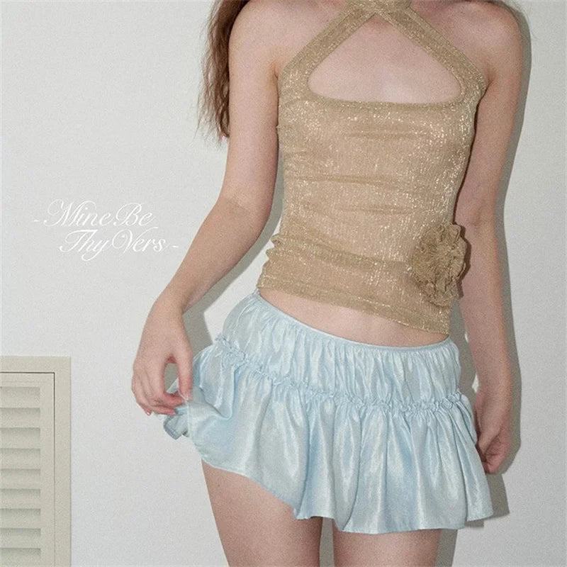 Summer Women Elegant Ruffle Skirt Fashion Y2K Short Mini Skirts Beach Vacation Clubwear Female Streetwear Outfits Clothes