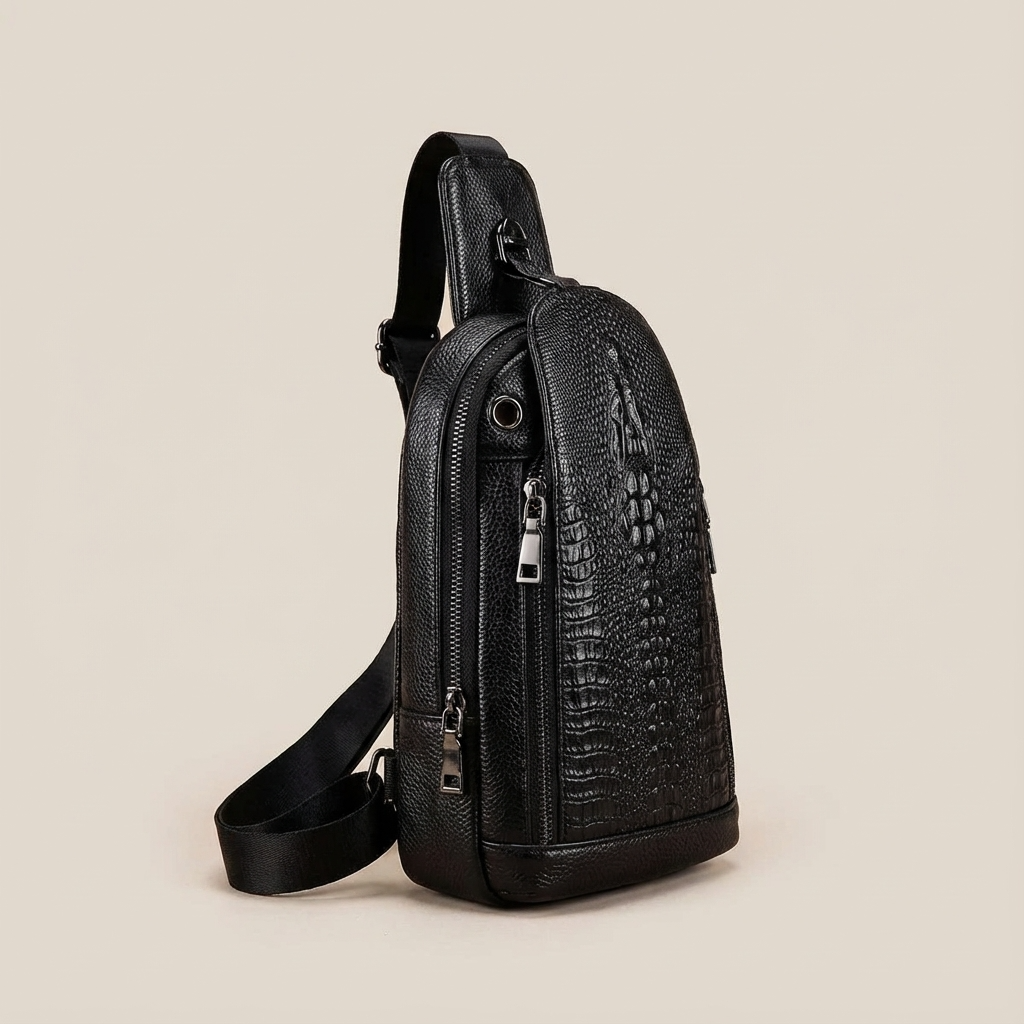 Men's Croc-Embossed Leather Sling Bag – Executive Commuter Carry