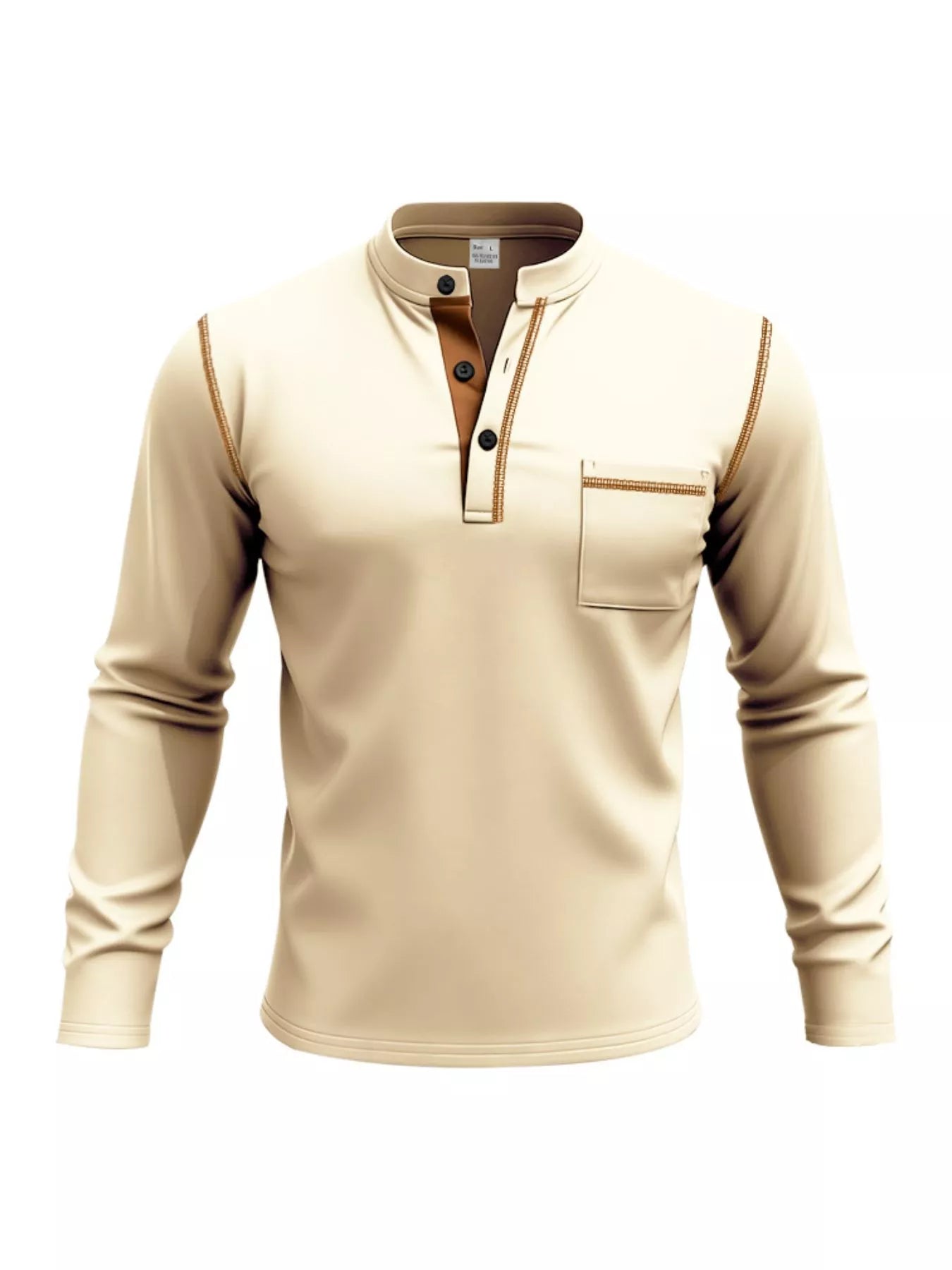 Men's Full Size Casual Long Sleeve Henley T-Shirt with Pocket Plus Size