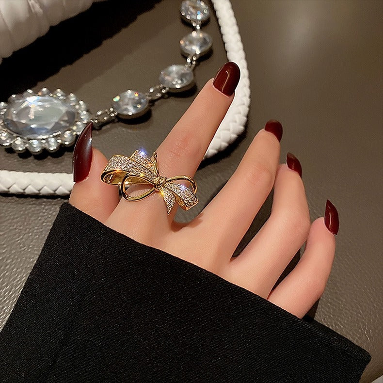 High-end Bow Ring For Women, Niche Light Luxury, Fashionable & Unique INS Style, Exquisite Open Index Finger Ring