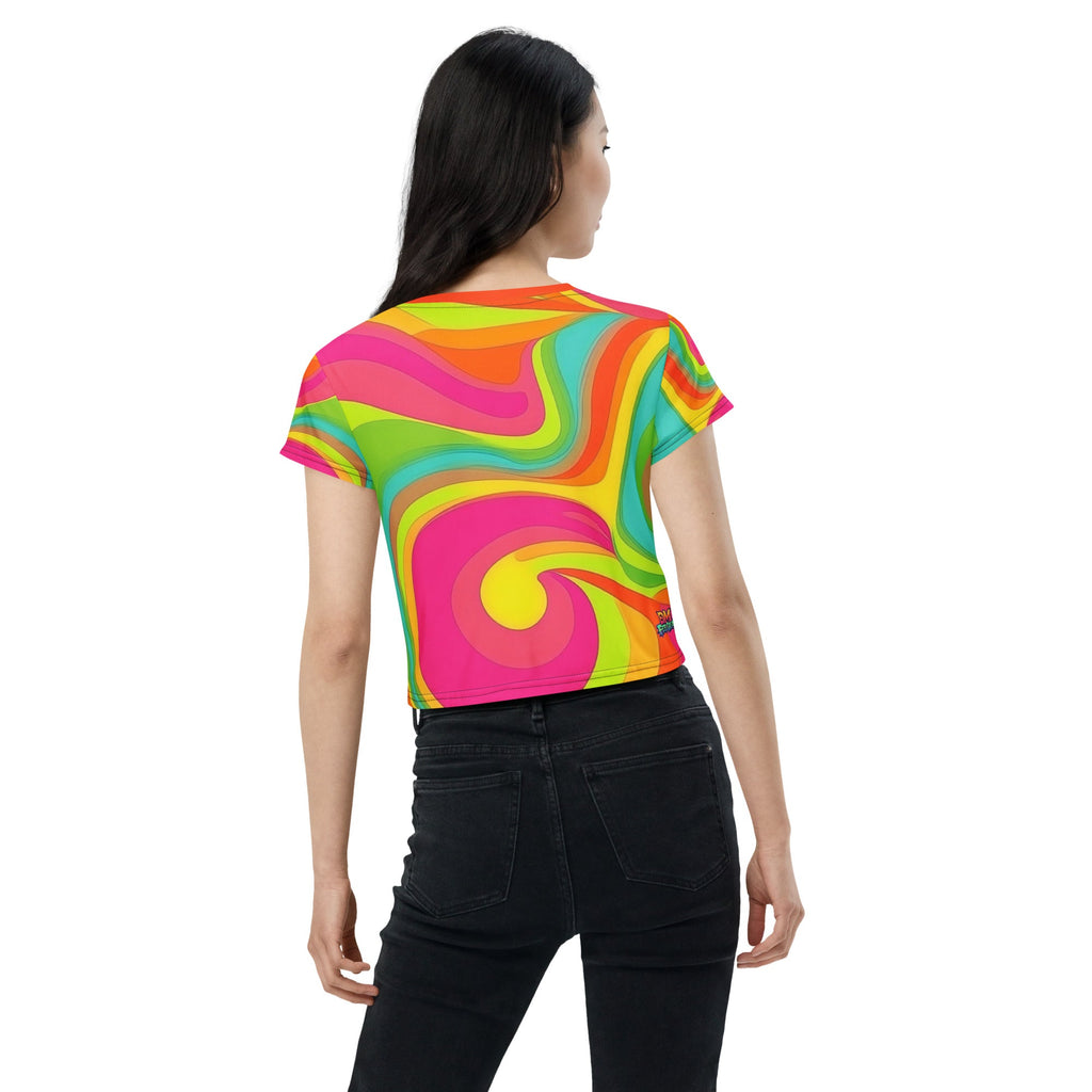 Neon Crazy Woman's Crop Top Tee For EDM Rave Festival Outfit Clothing
