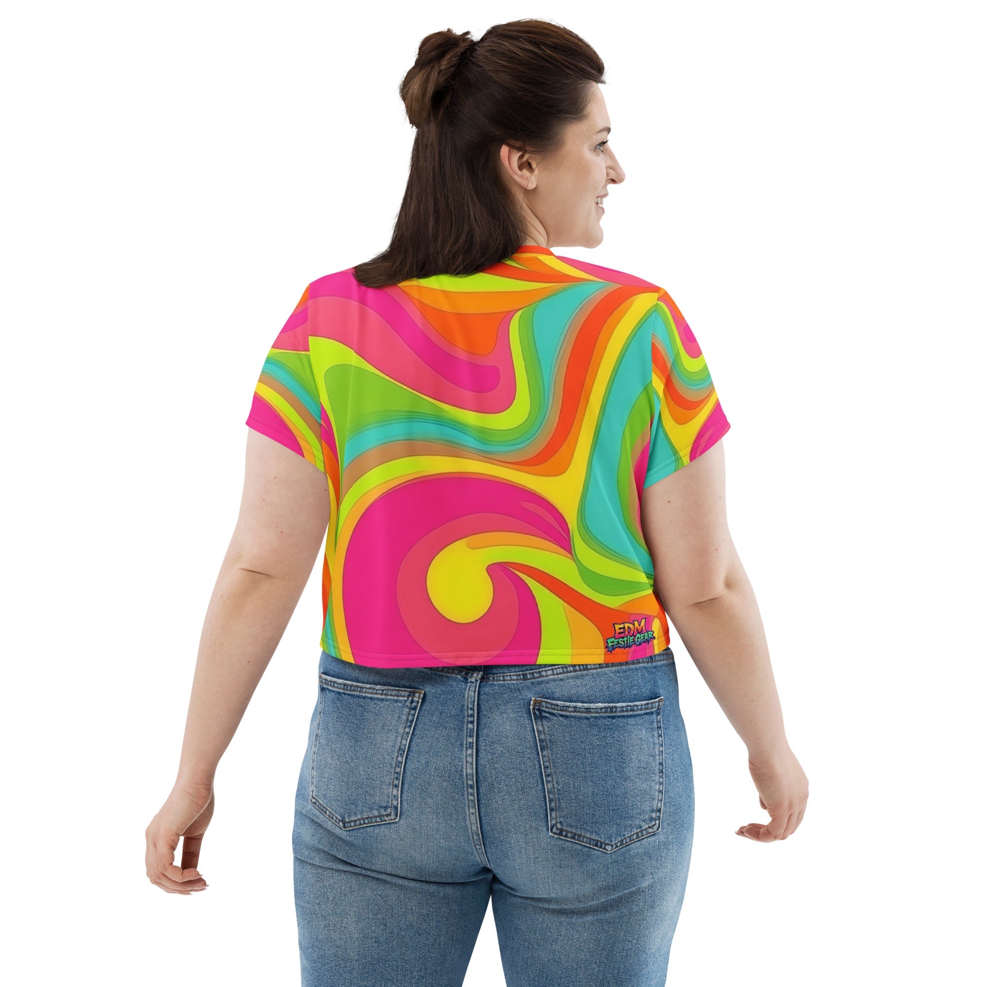 Neon Crazy Woman's Crop Top Tee For EDM Rave Festival Outfit Clothing