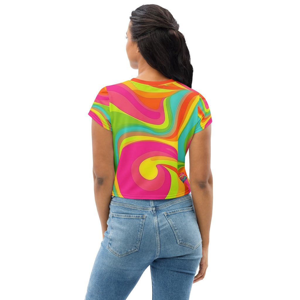 Neon Crazy Woman's Crop Top Tee For EDM Rave Festival Outfit Clothing