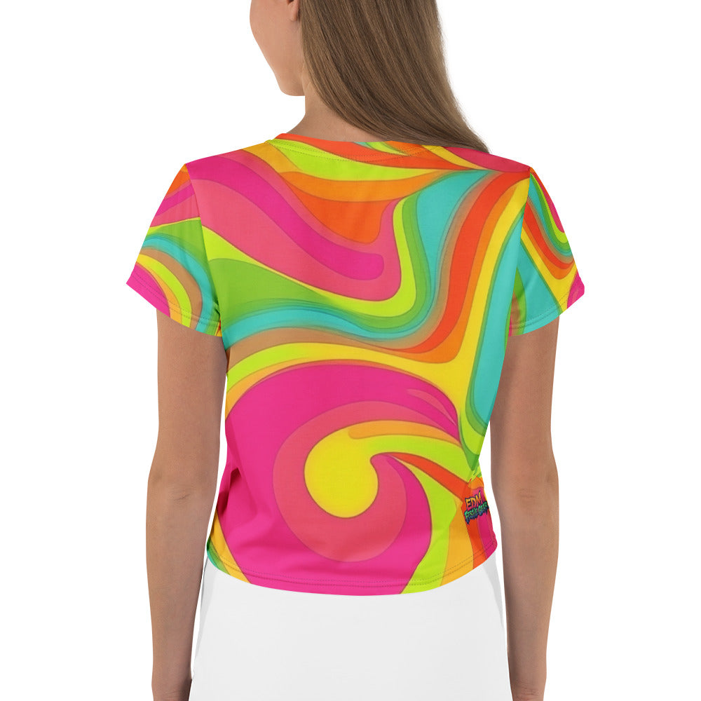Neon Crazy Woman's Crop Top Tee For EDM Rave Festival Outfit Clothing