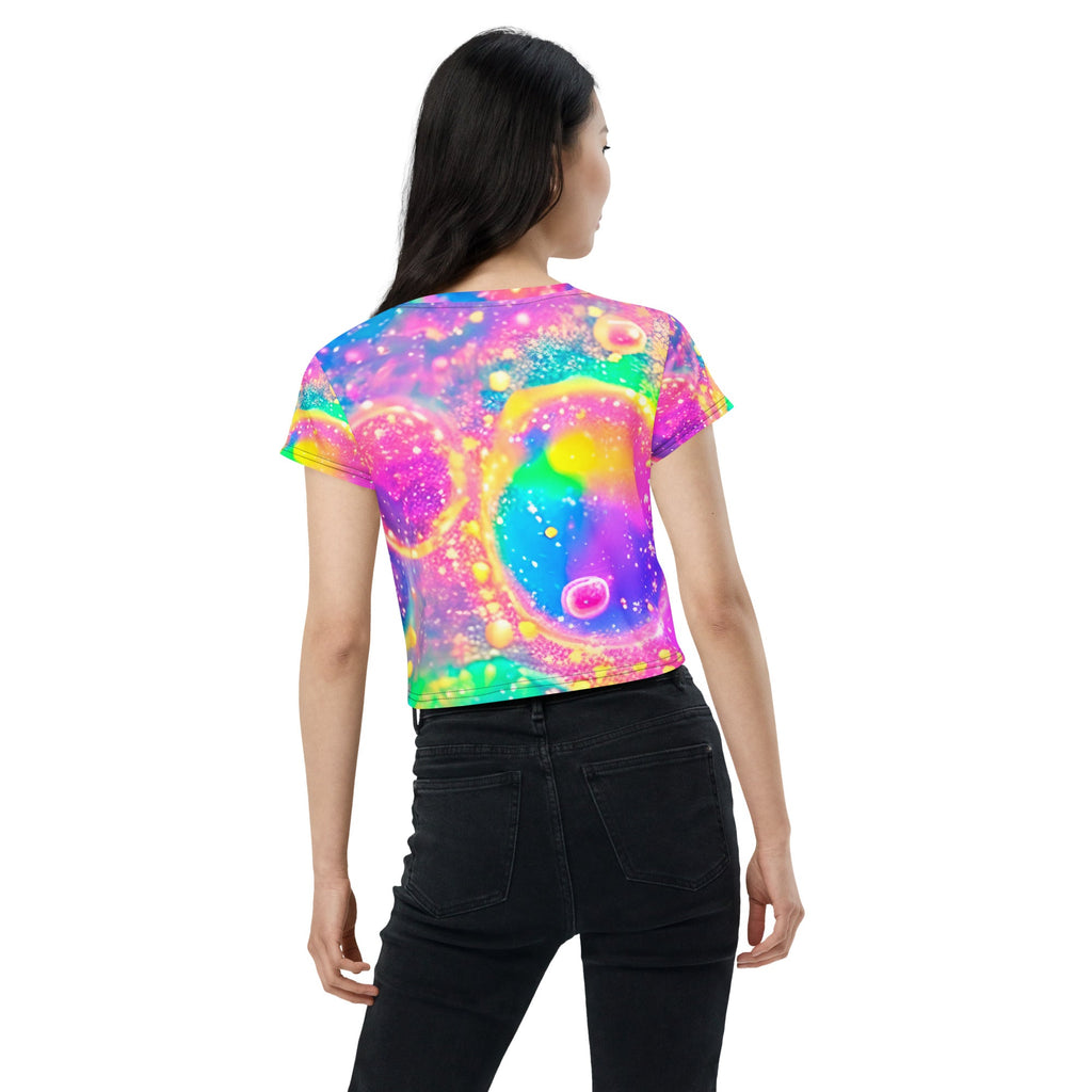 Neon Shimmer Woman's Crop Top Tee For EDM Rave Festival Outfit Clothing