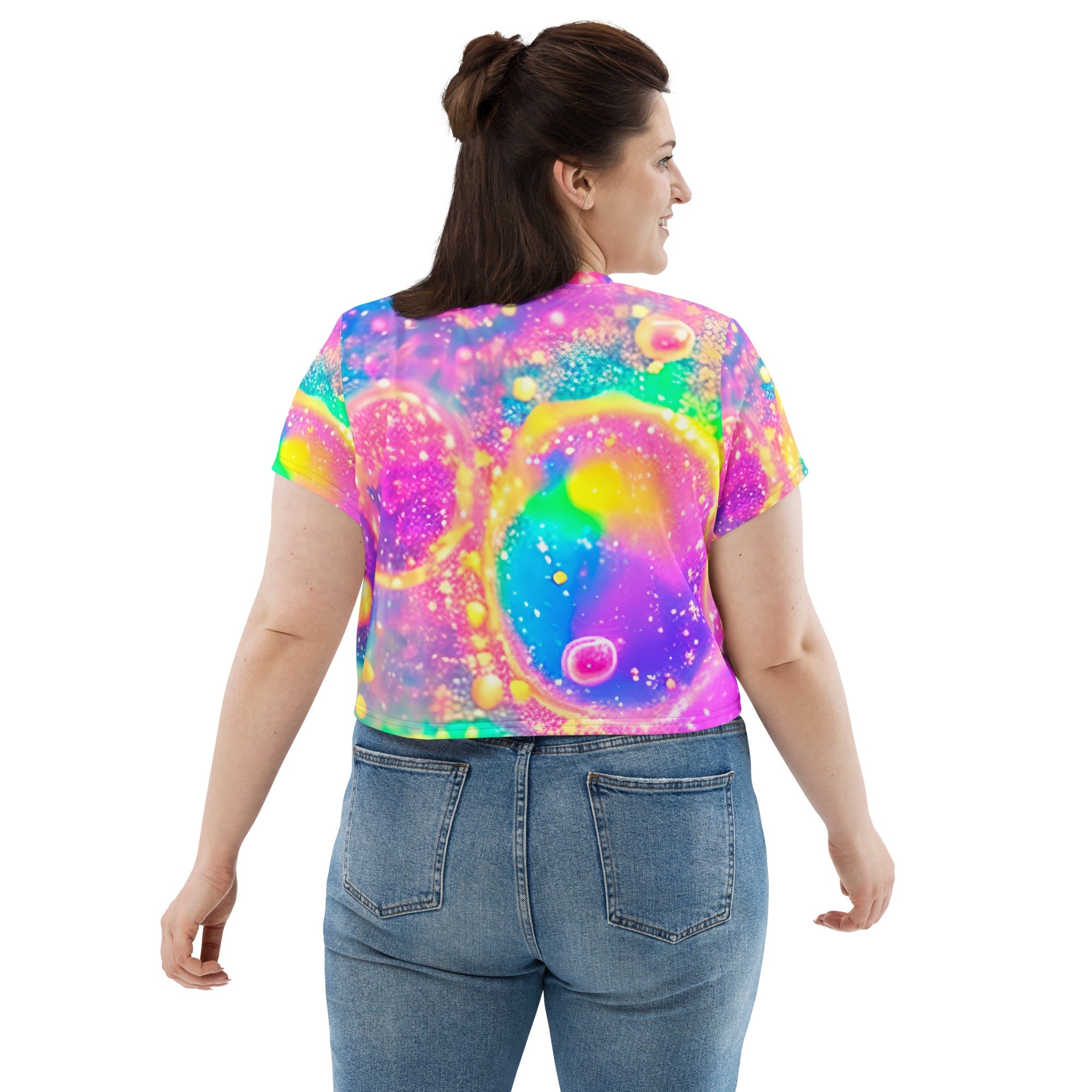 Neon Shimmer Woman's Crop Top Tee For EDM Rave Festival Outfit Clothing