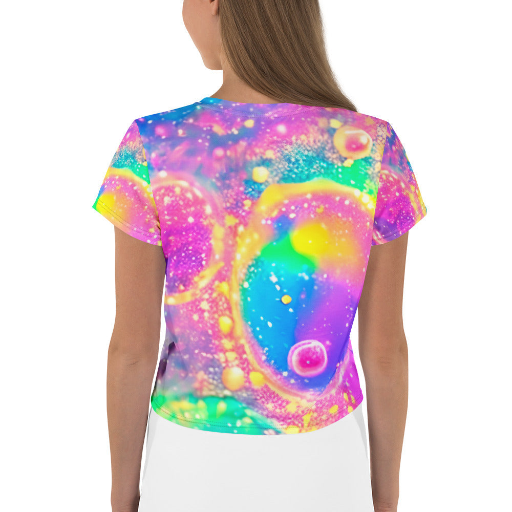 Neon Shimmer Woman's Crop Top Tee For EDM Rave Festival Outfit Clothing