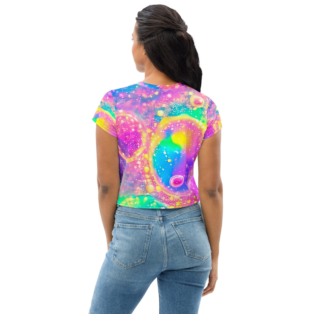 Neon Shimmer Woman's Crop Top Tee For EDM Rave Festival Outfit Clothing