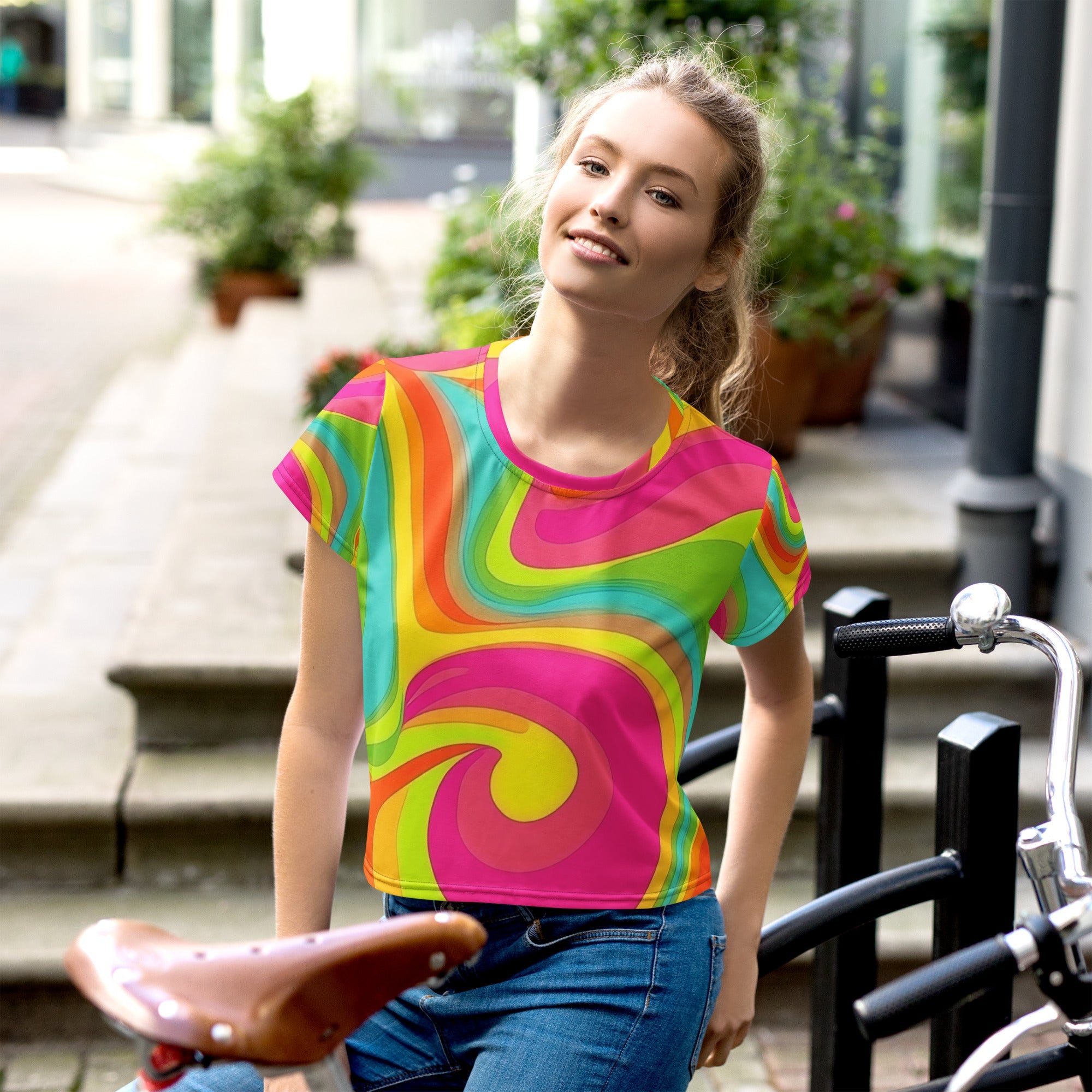 Neon Crazy Woman's Crop Top Tee For EDM Rave Festival Outfit Clothing
