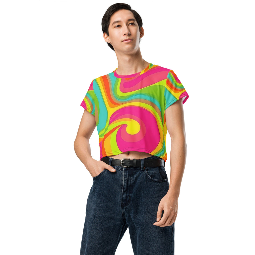 Neon Crazy Woman's Crop Top Tee For EDM Rave Festival Outfit Clothing