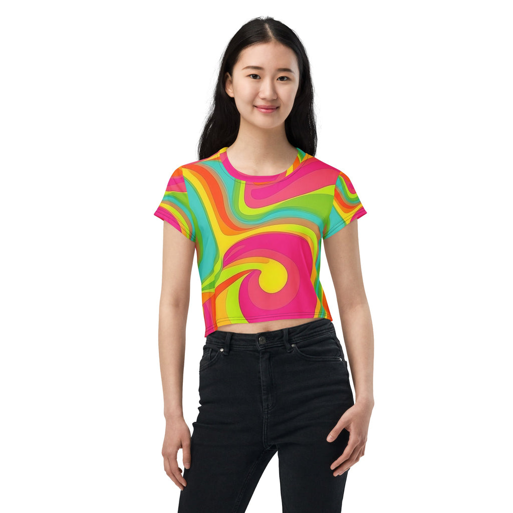 Neon Crazy Woman's Crop Top Tee For EDM Rave Festival Outfit Clothing
