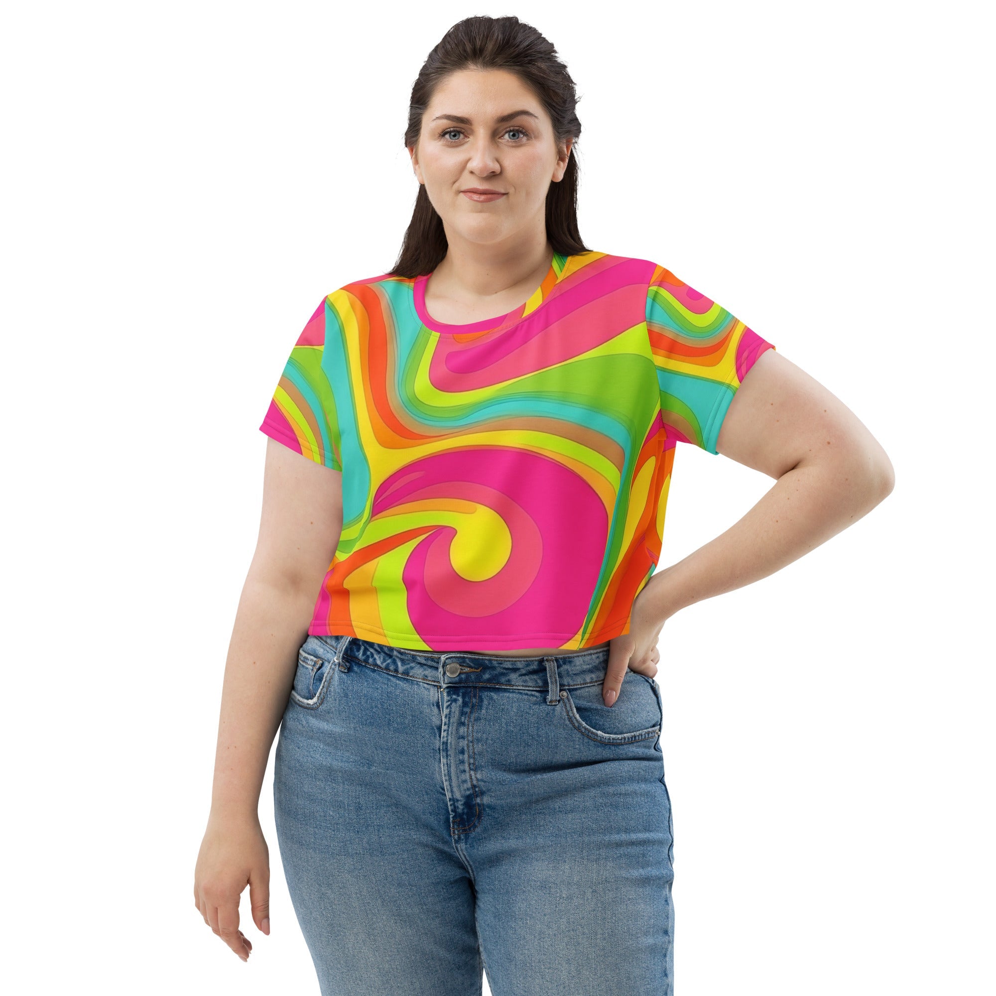 Neon Crazy Woman's Crop Top Tee For EDM Rave Festival Outfit Clothing