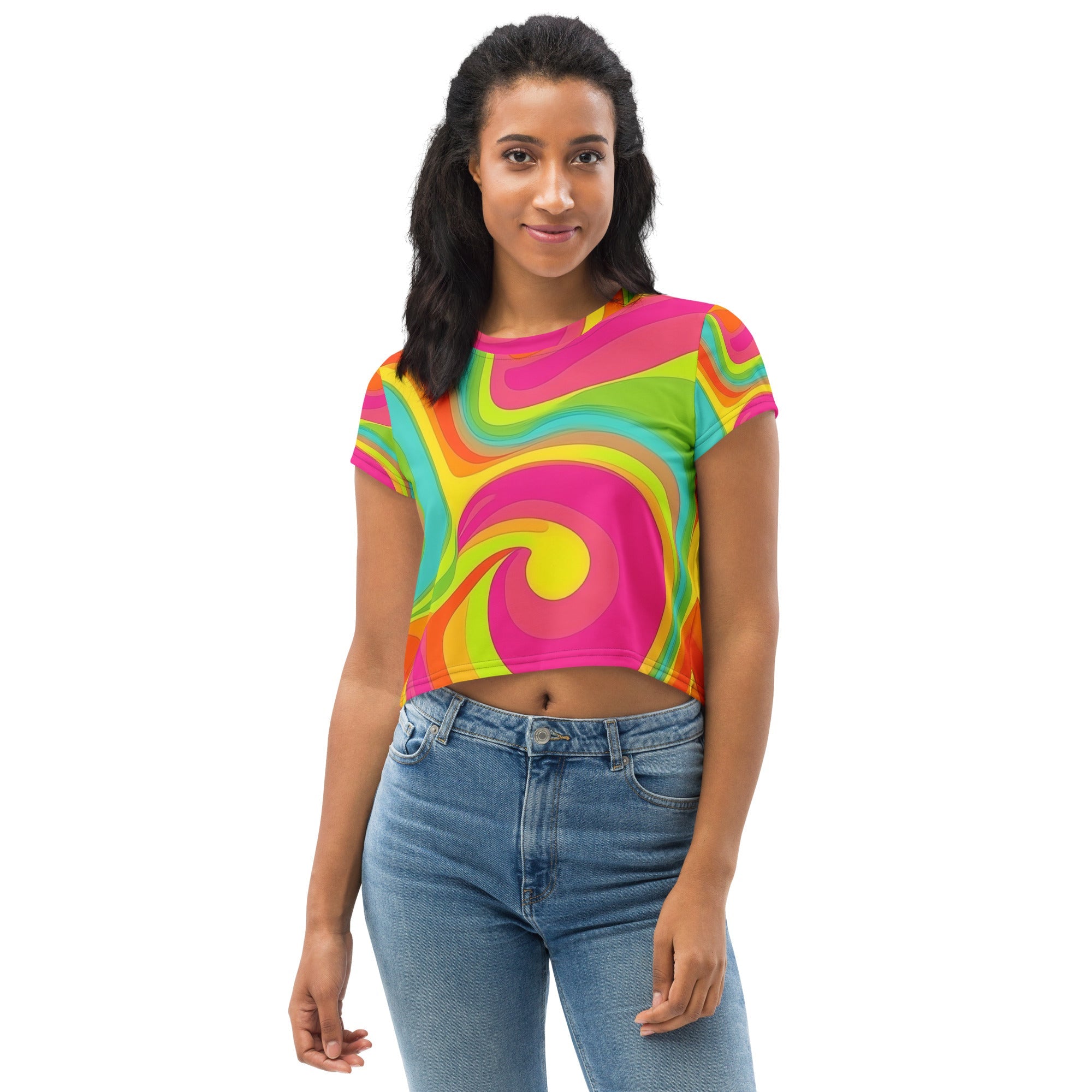 Neon Crazy Woman's Crop Top Tee For EDM Rave Festival Outfit Clothing