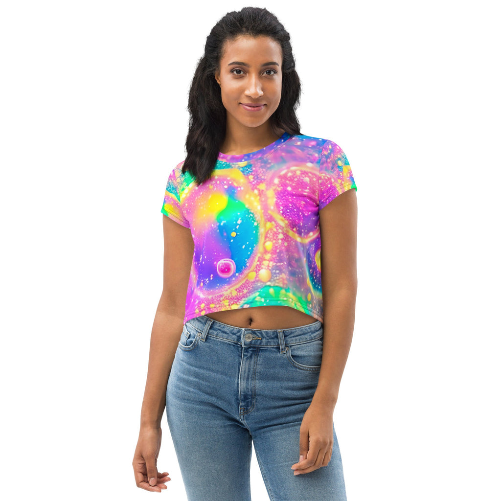 Neon Shimmer Woman's Crop Top Tee For EDM Rave Festival Outfit Clothing