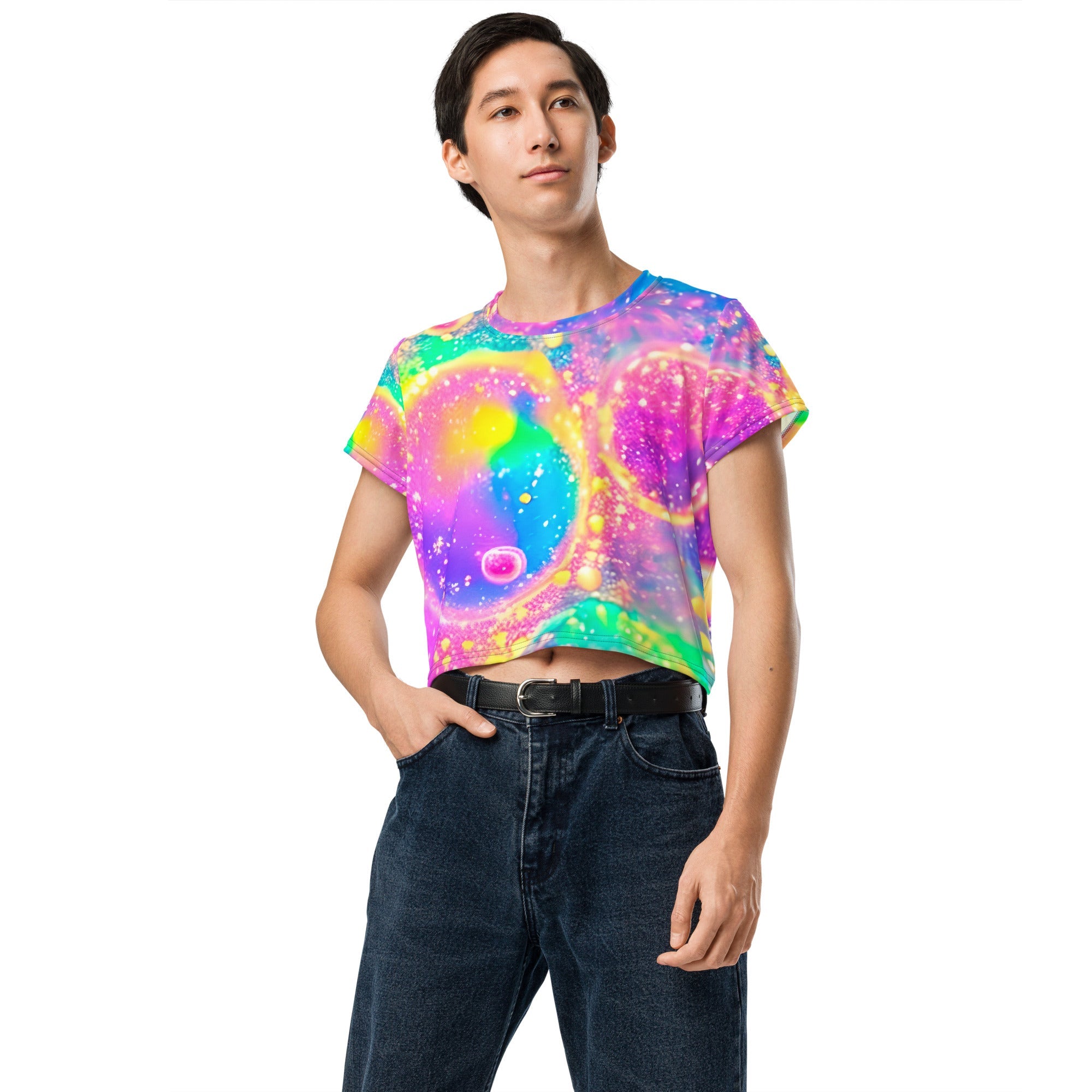 Neon Shimmer Woman's Crop Top Tee For EDM Rave Festival Outfit Clothing