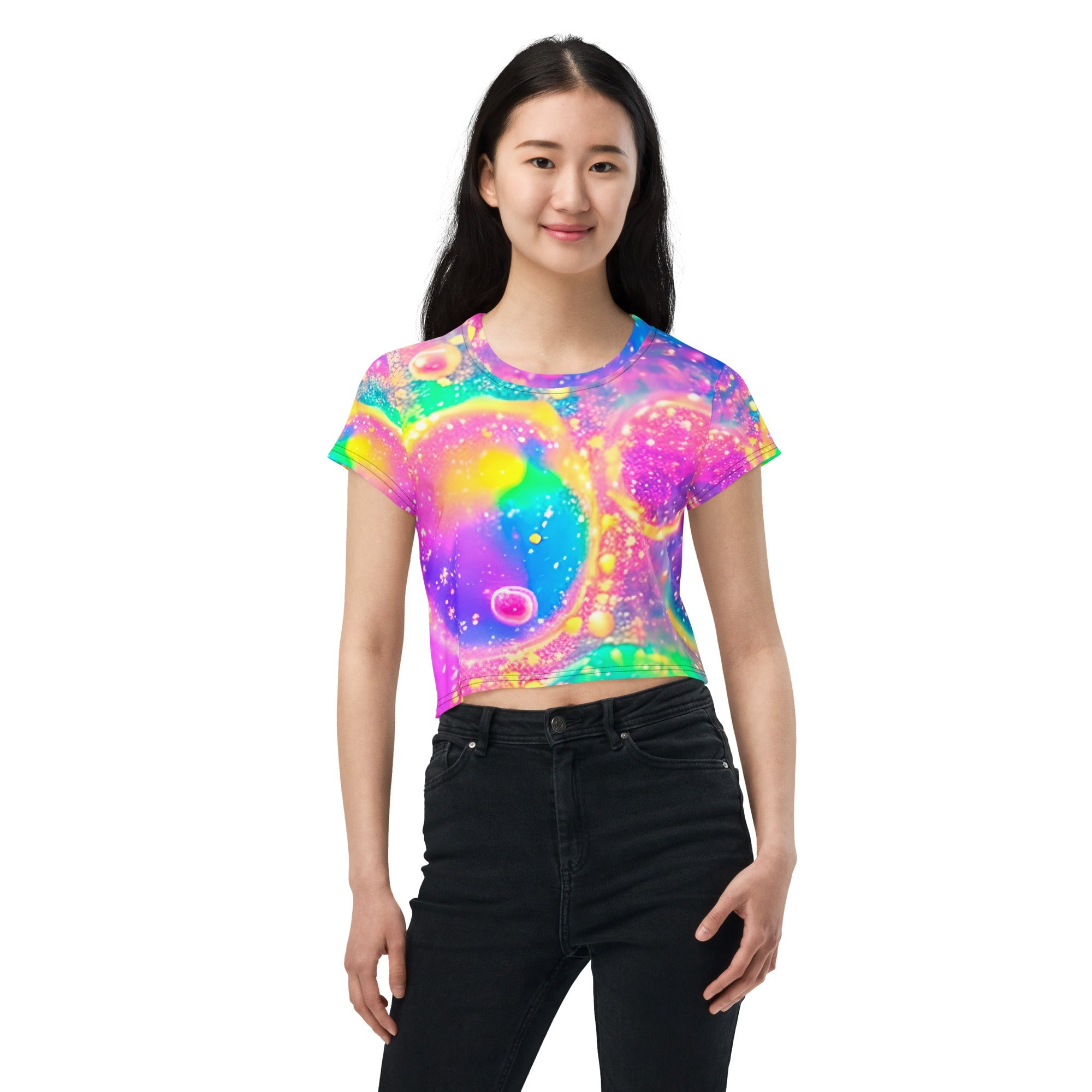 Neon Shimmer Woman's Crop Top Tee For EDM Rave Festival Outfit Clothing