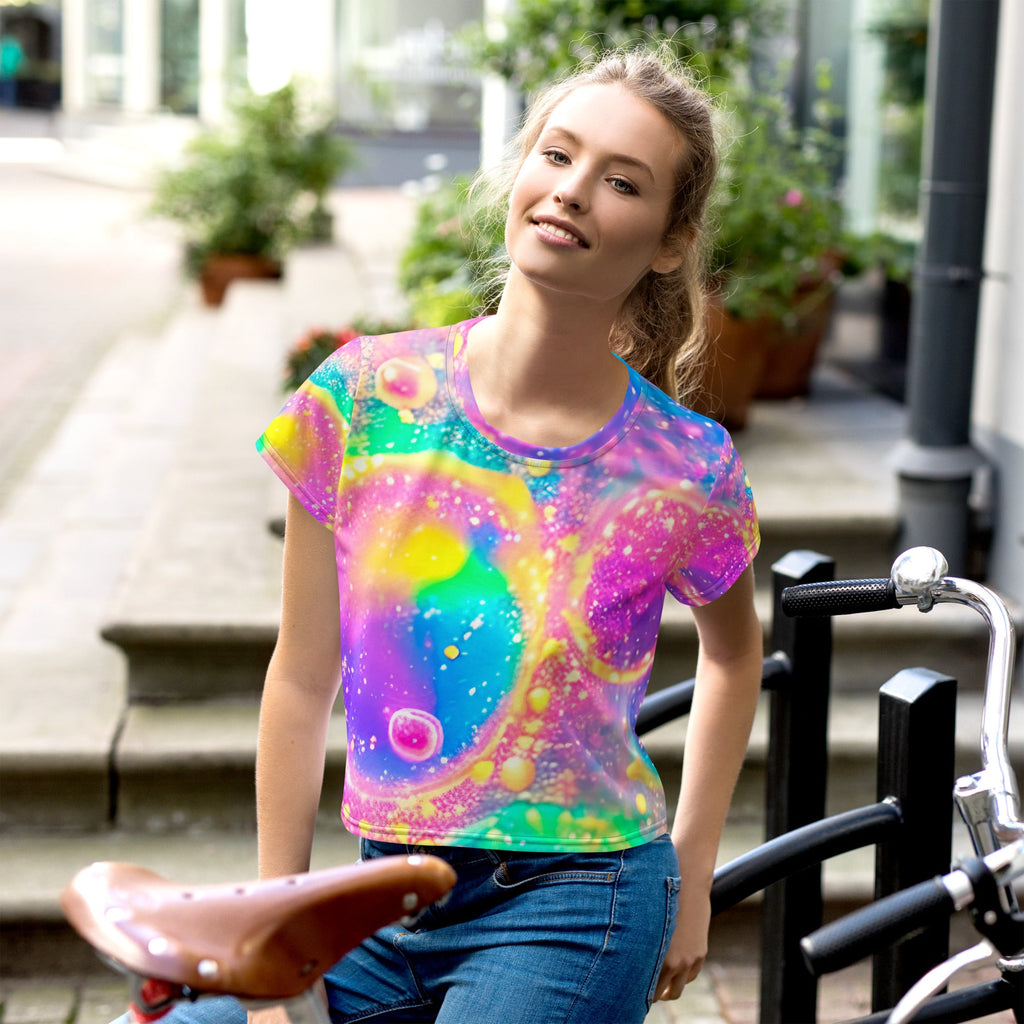 Neon Shimmer Woman's Crop Top Tee For EDM Rave Festival Outfit Clothing