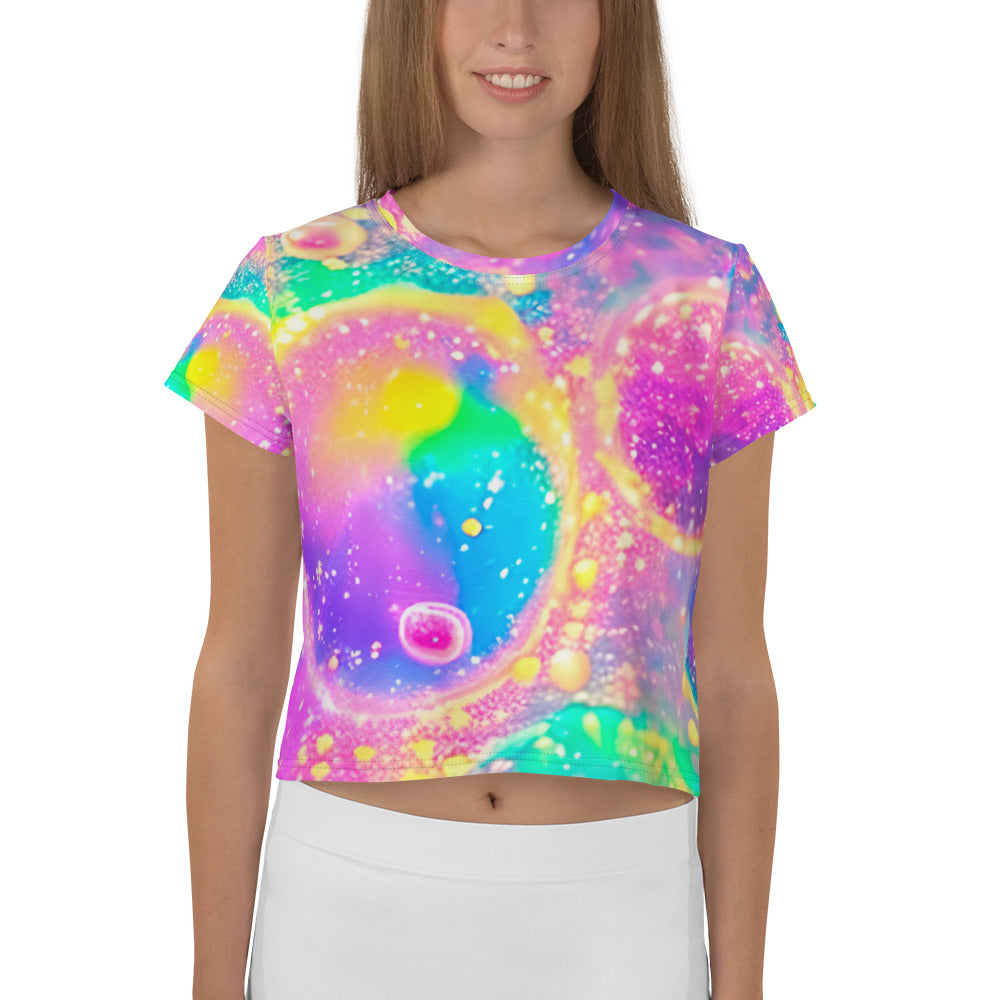 Neon Shimmer Woman's Crop Top Tee For EDM Rave Festival Outfit Clothing