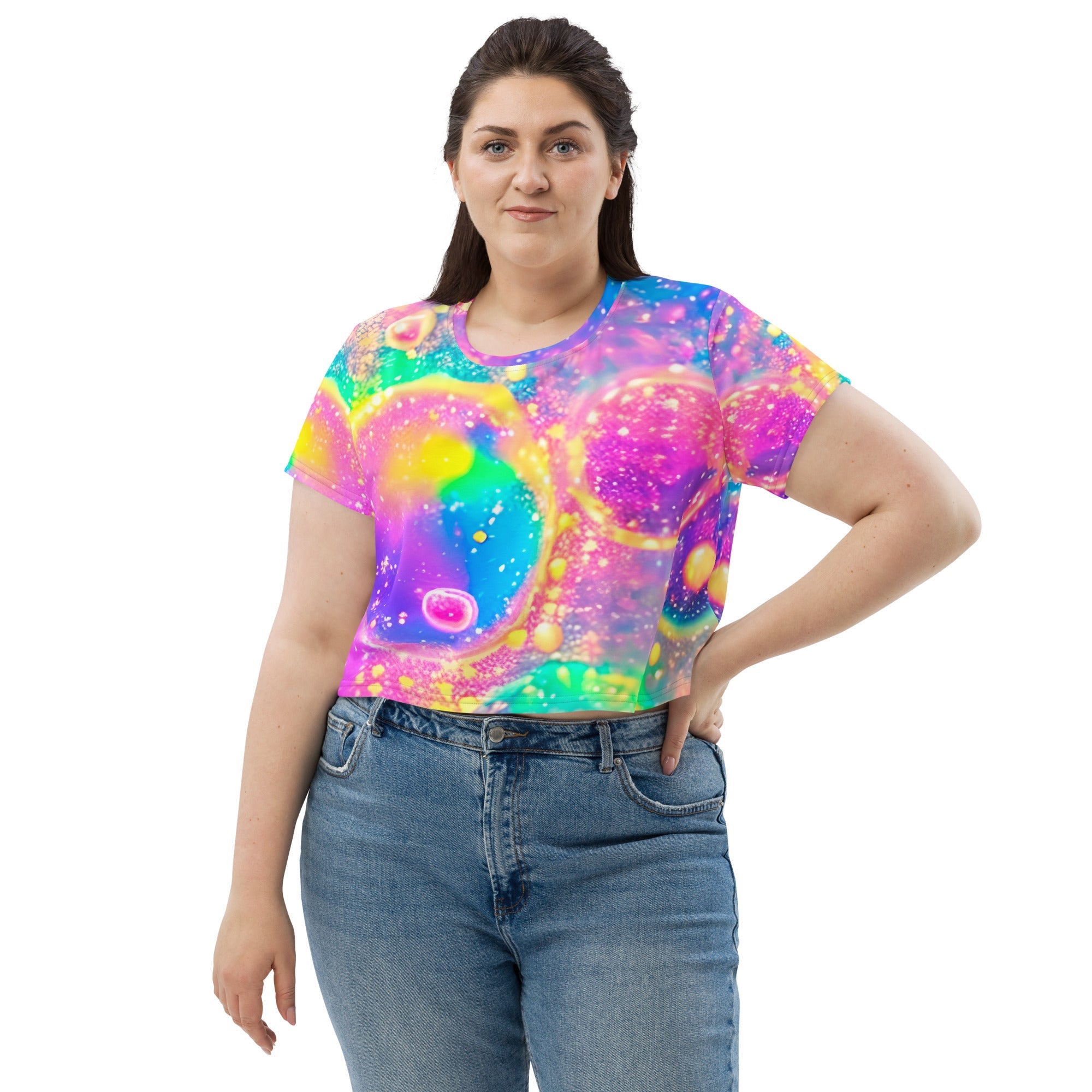 Neon Shimmer Woman's Crop Top Tee For EDM Rave Festival Outfit Clothing