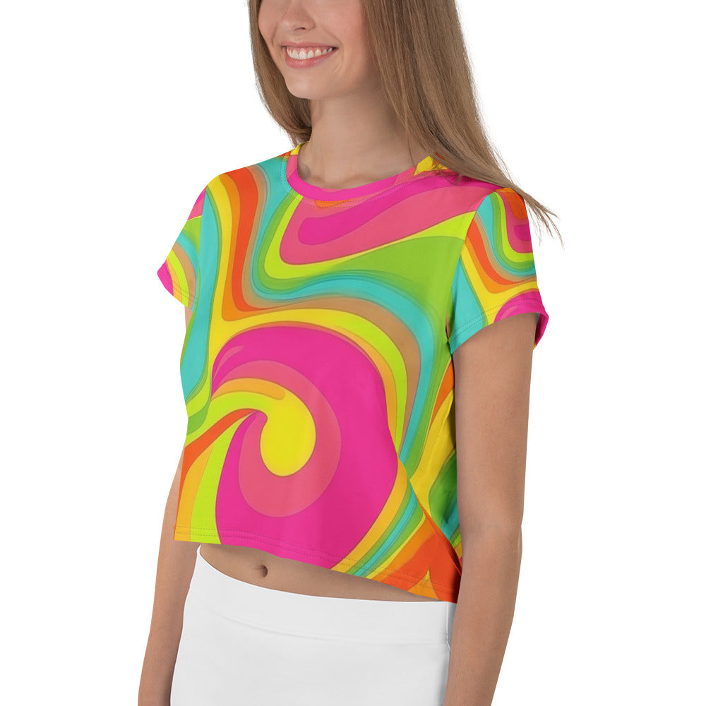 Neon Crazy Woman's Crop Top Tee For EDM Rave Festival Outfit Clothing