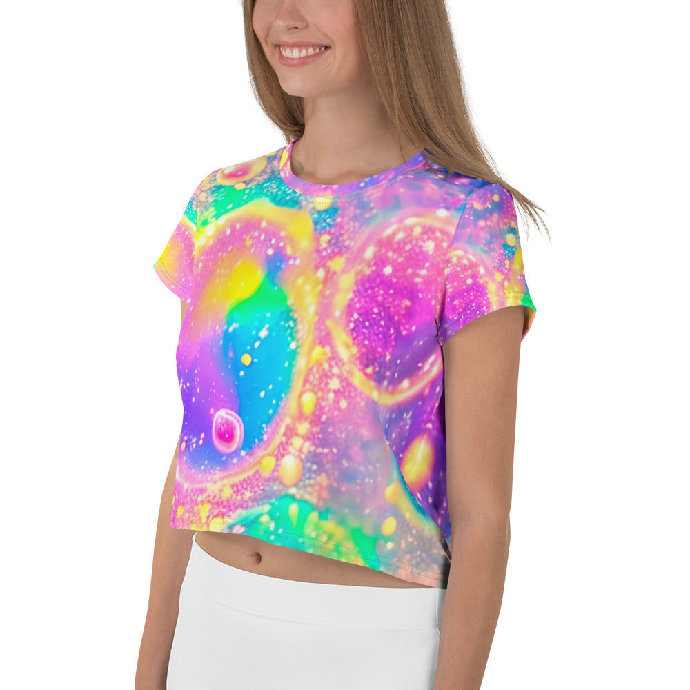Neon Shimmer Woman's Crop Top Tee For EDM Rave Festival Outfit Clothing