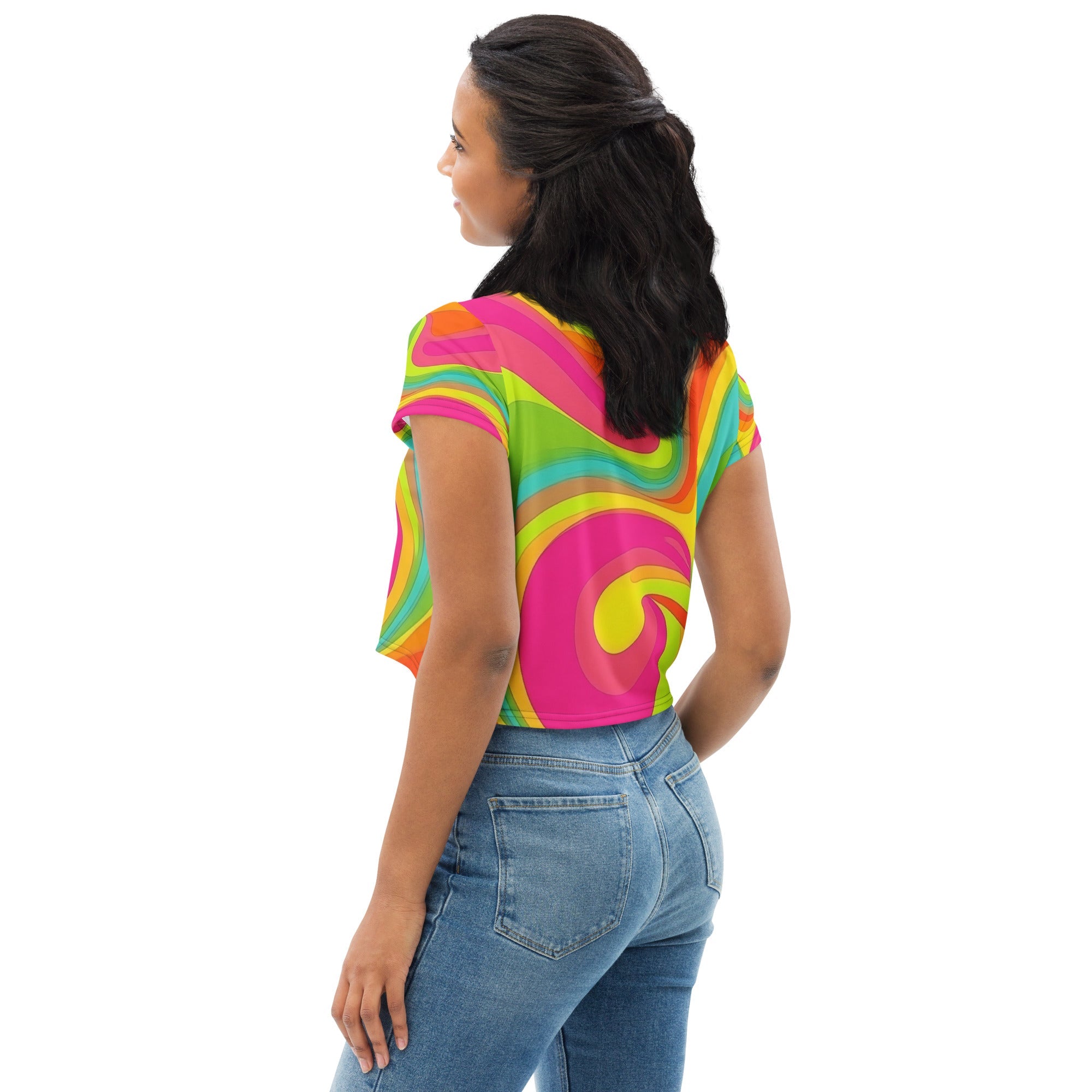 Neon Crazy Woman's Crop Top Tee For EDM Rave Festival Outfit Clothing