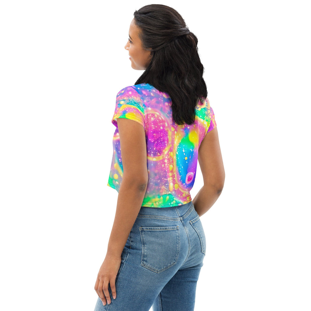 Neon Shimmer Woman's Crop Top Tee For EDM Rave Festival Outfit Clothing