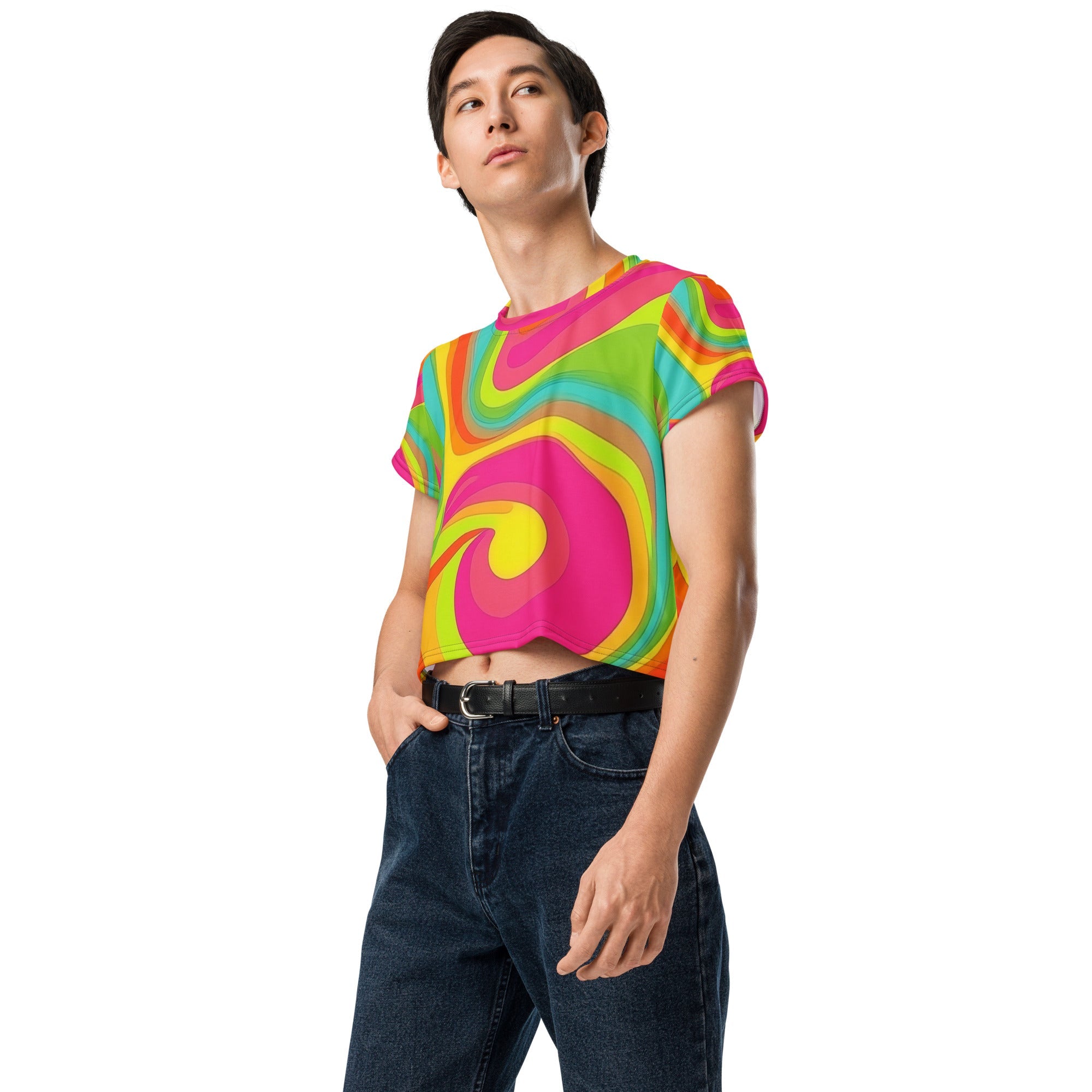 Neon Crazy Woman's Crop Top Tee For EDM Rave Festival Outfit Clothing
