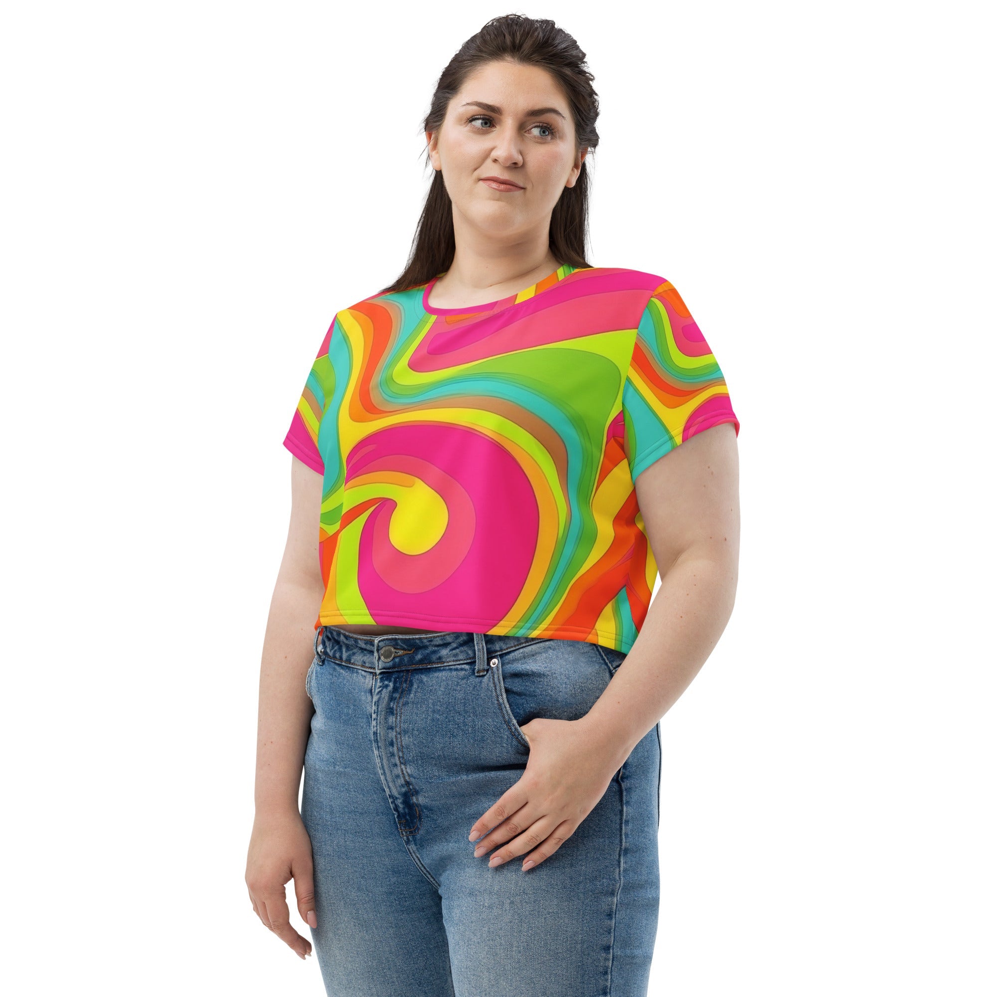 Neon Crazy Woman's Crop Top Tee For EDM Rave Festival Outfit Clothing