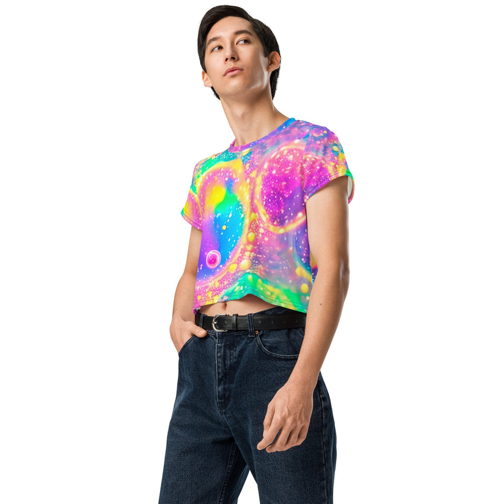 Neon Shimmer Woman's Crop Top Tee For EDM Rave Festival Outfit Clothing