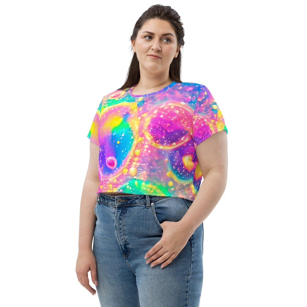 Neon Shimmer Woman's Crop Top Tee For EDM Rave Festival Outfit Clothing