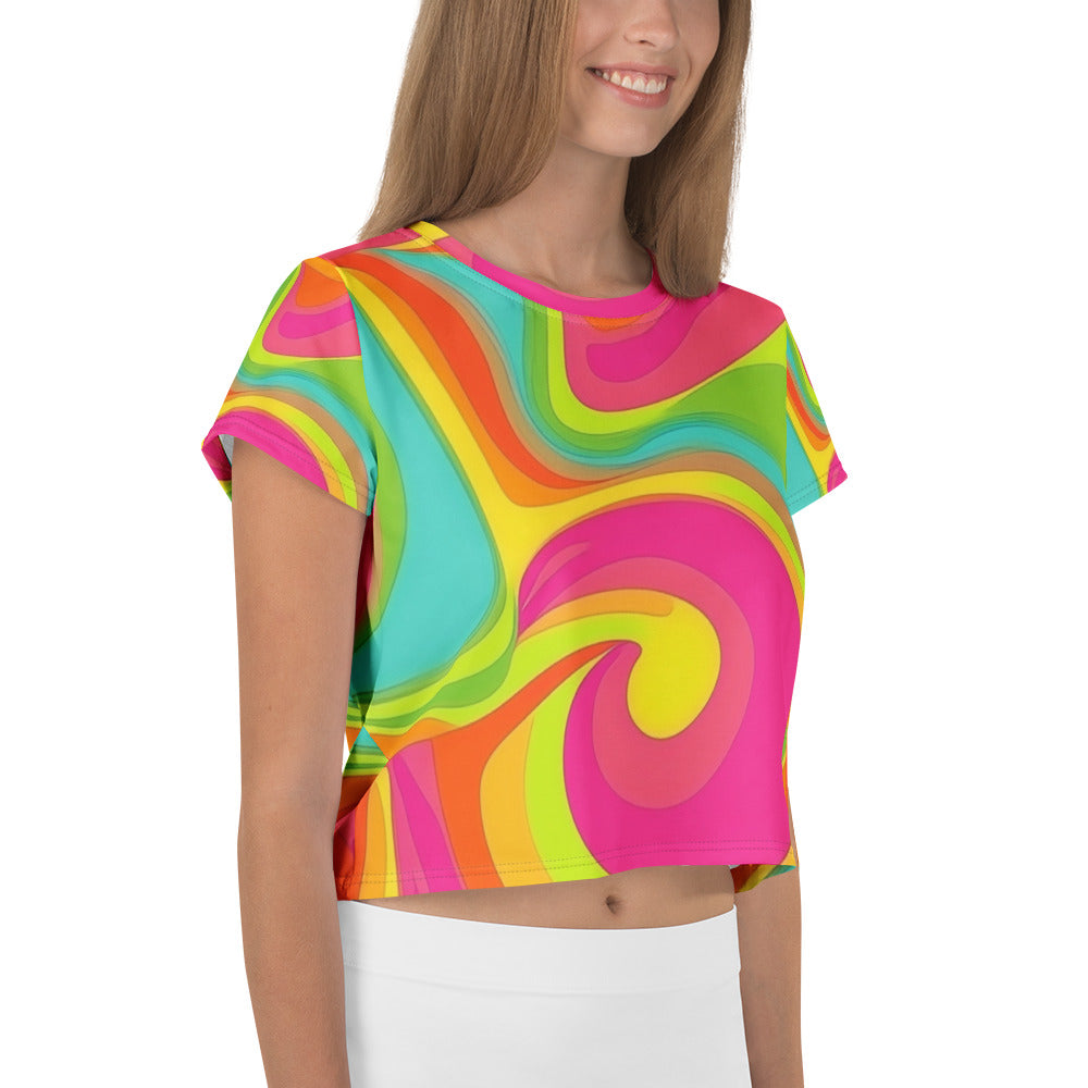 Neon Crazy Woman's Crop Top Tee For EDM Rave Festival Outfit Clothing