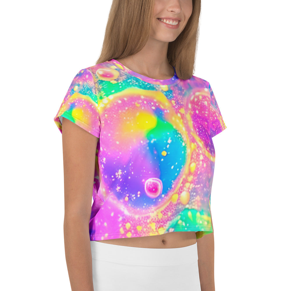 Neon Shimmer Woman's Crop Top Tee For EDM Rave Festival Outfit Clothing