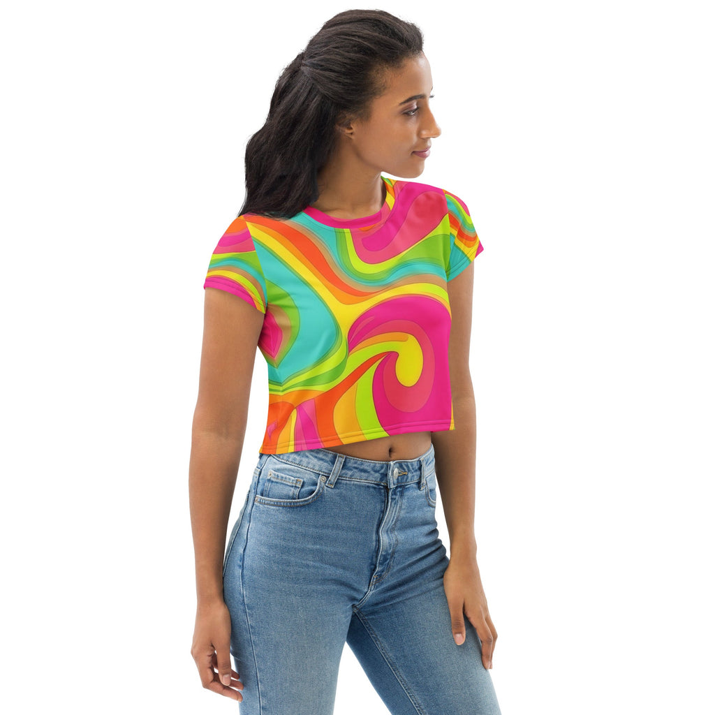 Neon Crazy Woman's Crop Top Tee For EDM Rave Festival Outfit Clothing
