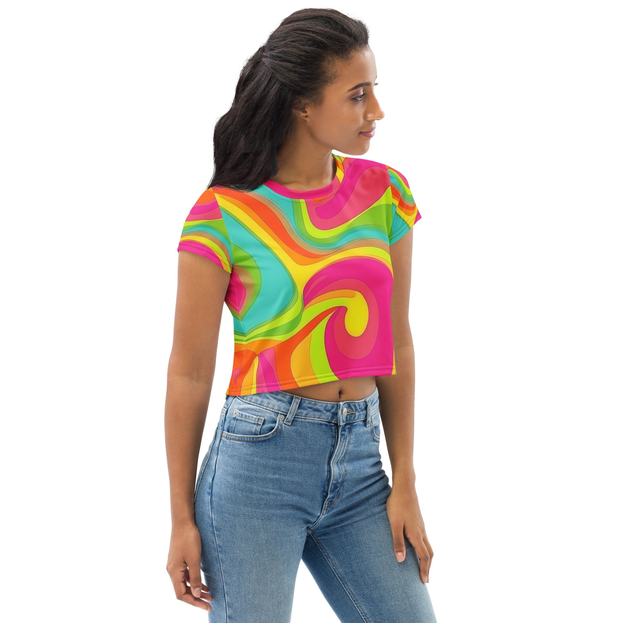 Neon Crazy Woman's Crop Top Tee For EDM Rave Festival Outfit Clothing