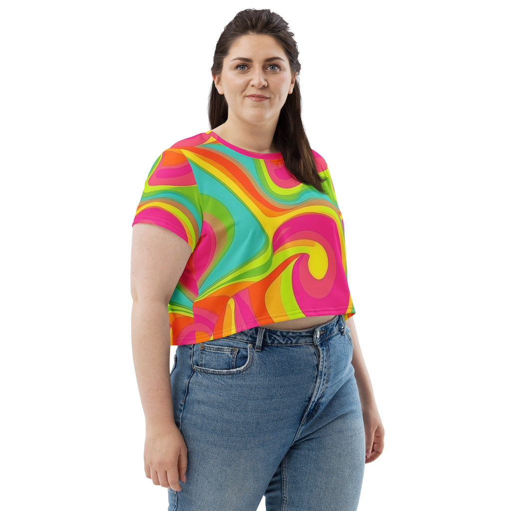 Neon Crazy Woman's Crop Top Tee For EDM Rave Festival Outfit Clothing