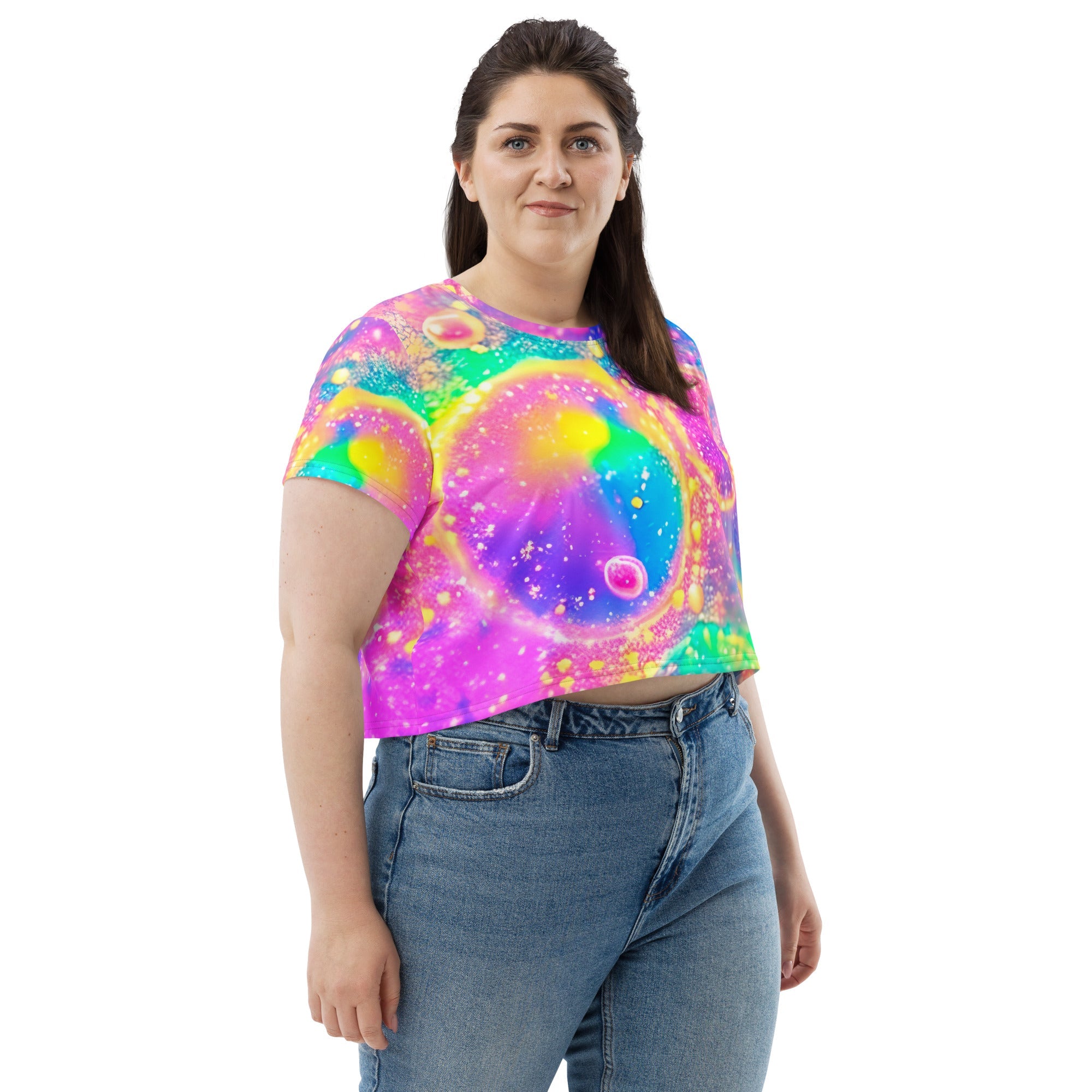 Neon Shimmer Woman's Crop Top Tee For EDM Rave Festival Outfit Clothing