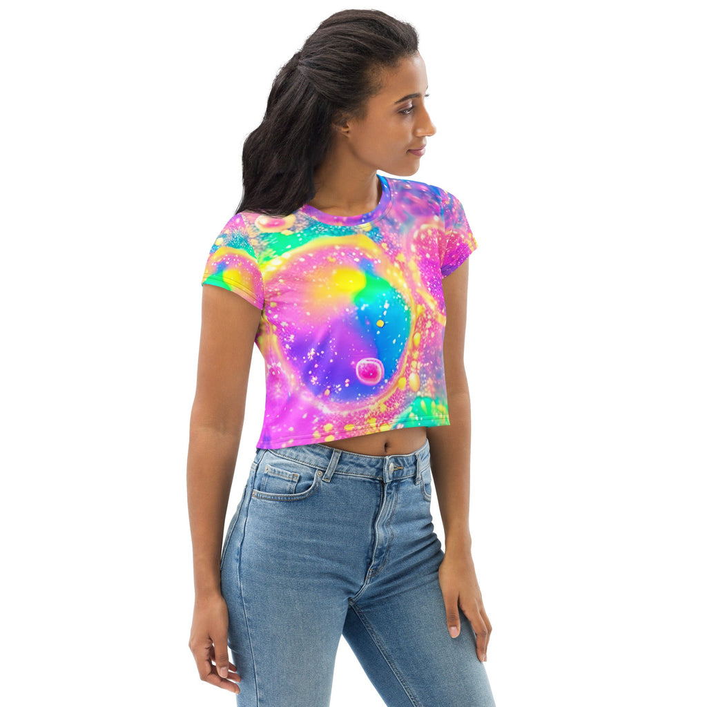 Neon Shimmer Woman's Crop Top Tee For EDM Rave Festival Outfit Clothing