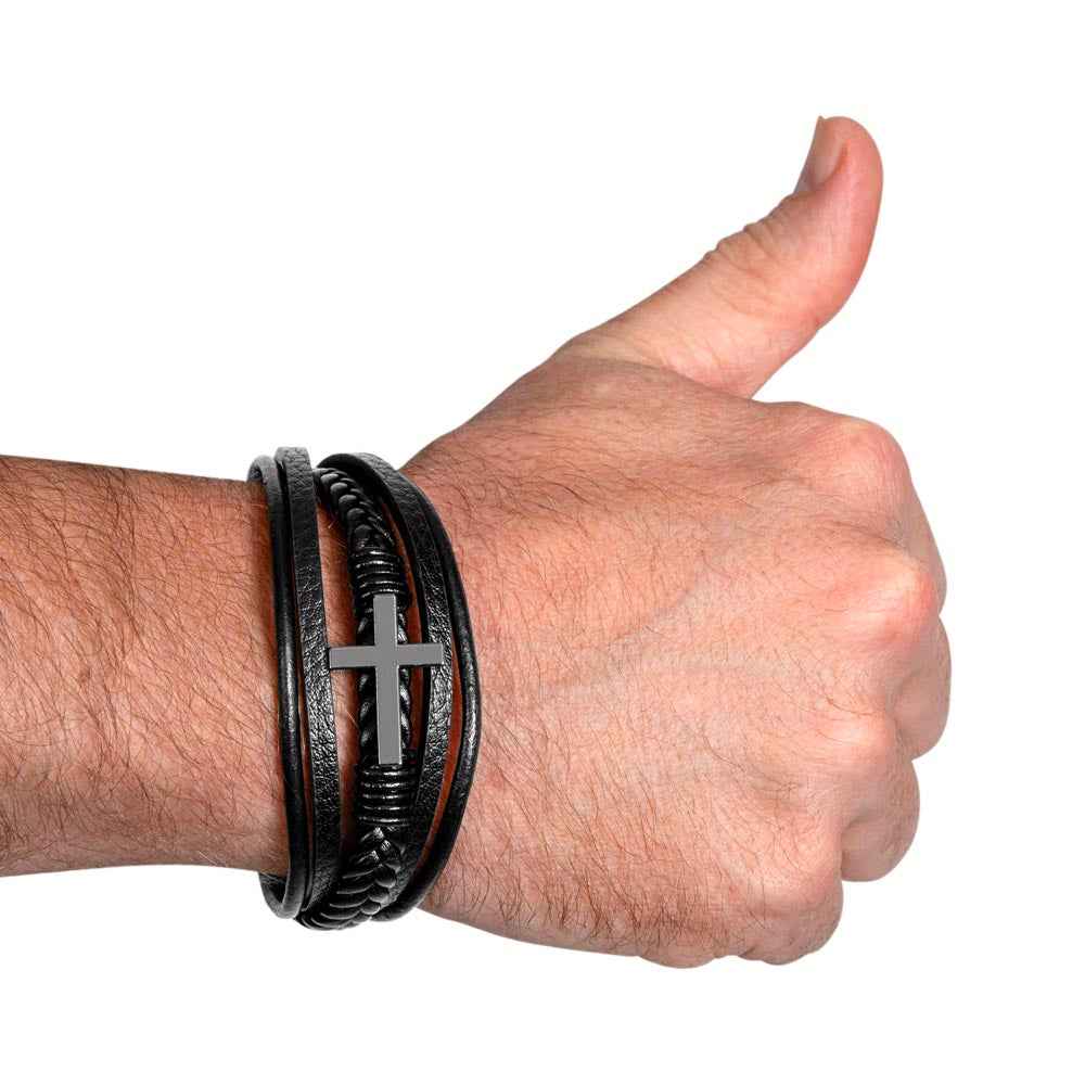 Men's Cross Bracelet – Braided Leather Faith Bracelet with Stainless Steel Cross Clasp