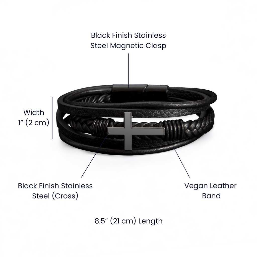 Men's Cross Bracelet – Braided Leather Faith Bracelet with Stainless Steel Cross Clasp