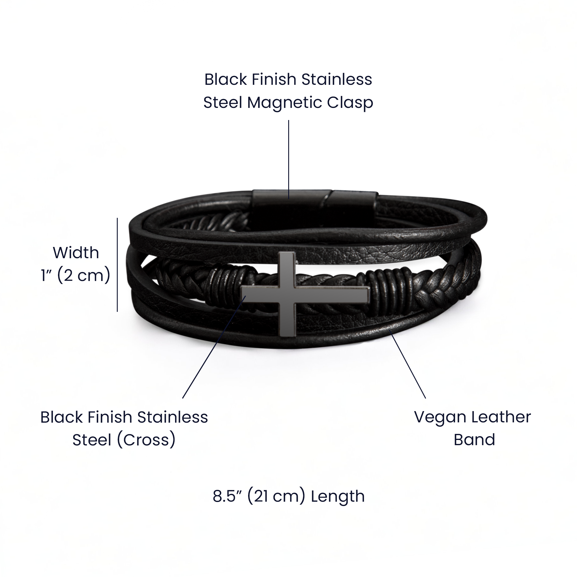 Men's Cross Bracelet – Braided Leather Faith Bracelet with Stainless Steel Cross Clasp