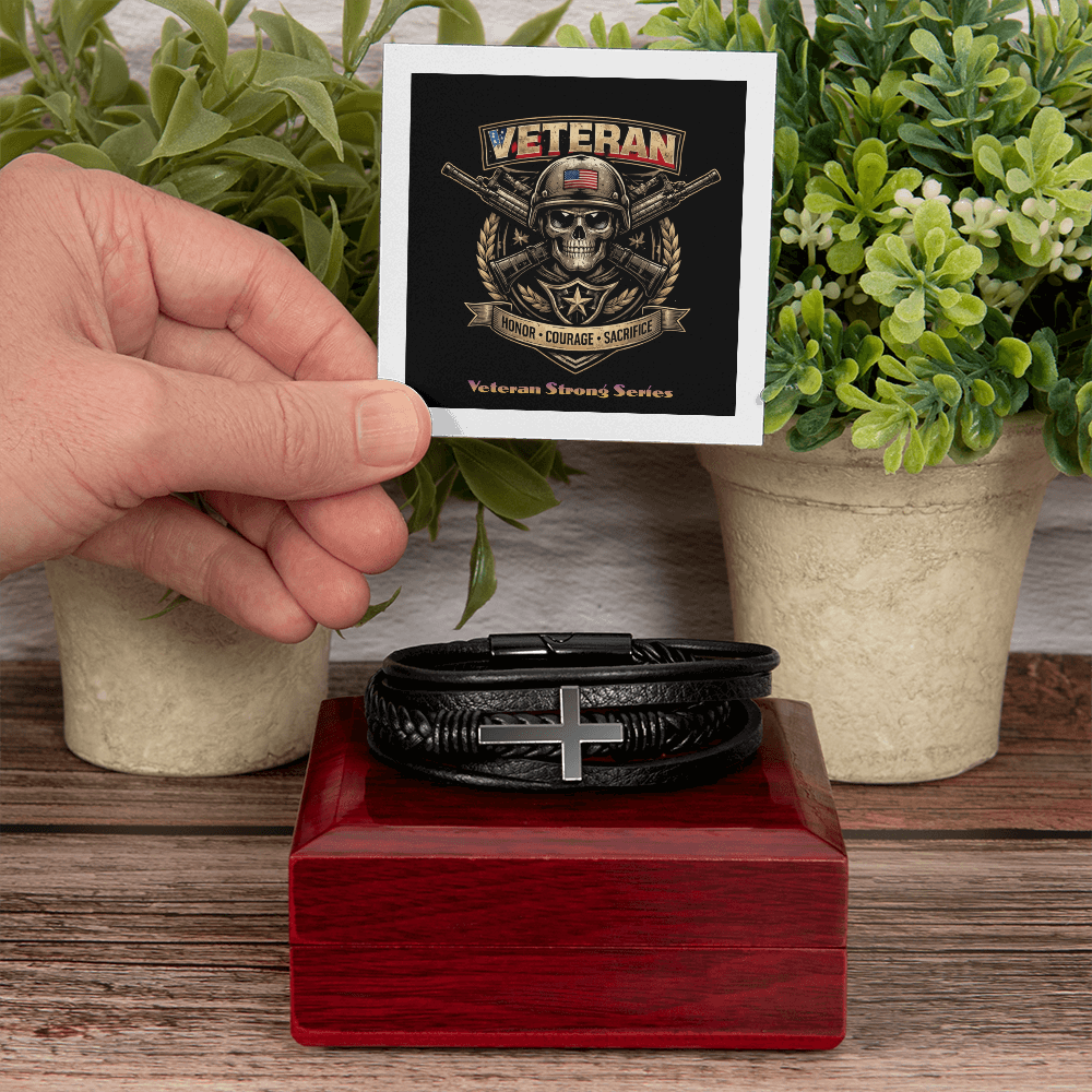 Men's Cross Bracelet – Braided Leather Faith Bracelet with Stainless Steel Cross Clasp