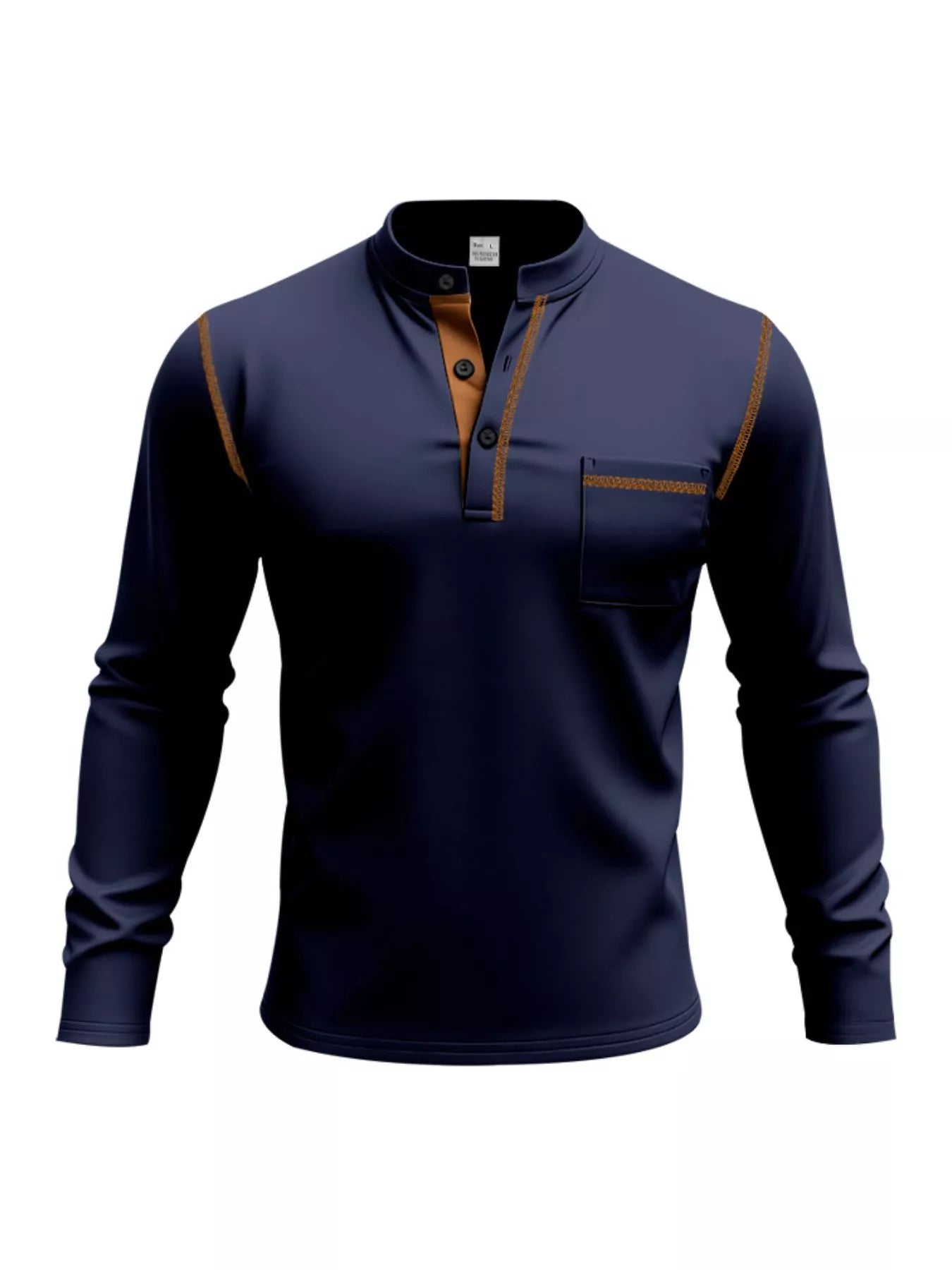 Men's Full Size Casual Long Sleeve Henley T-Shirt with Pocket Plus Size